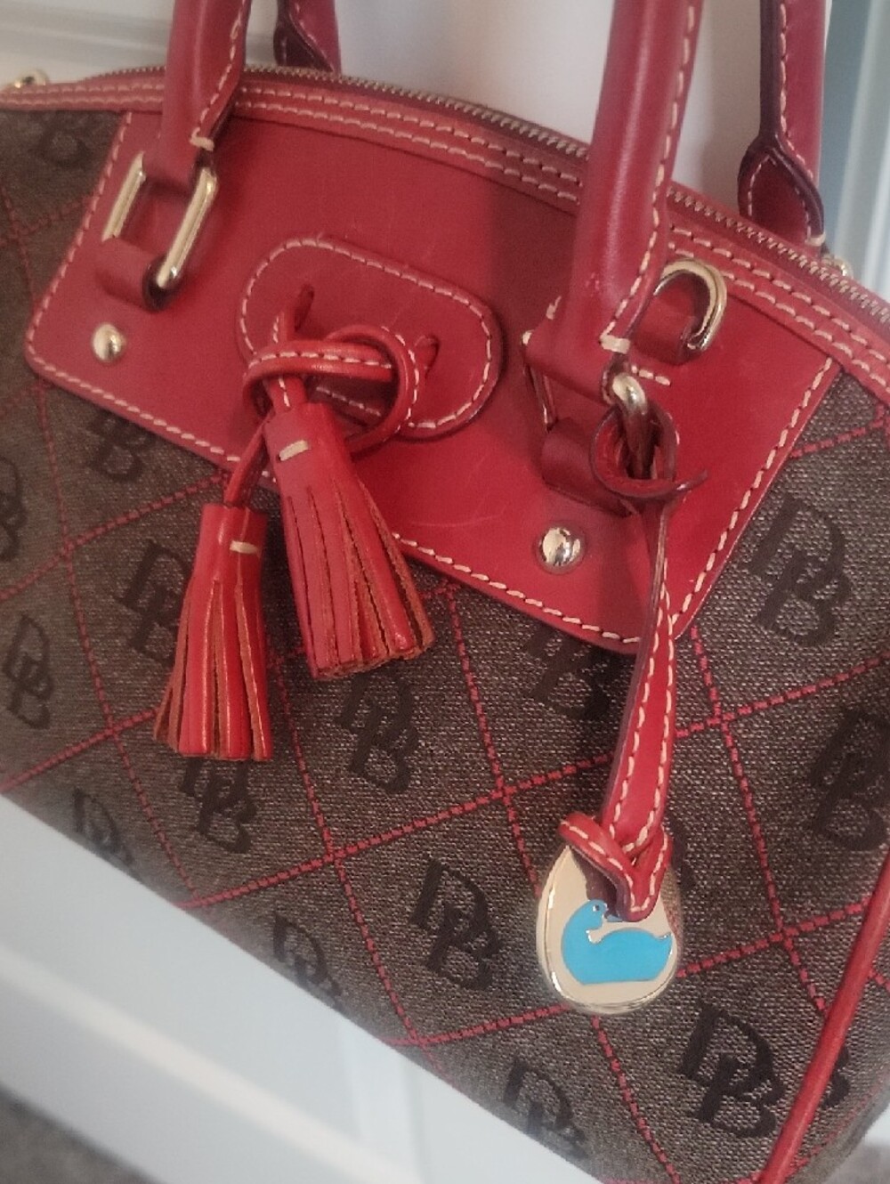 Dooney & Bourke Satchel with Red Leather Trim - Picture 2 of 11